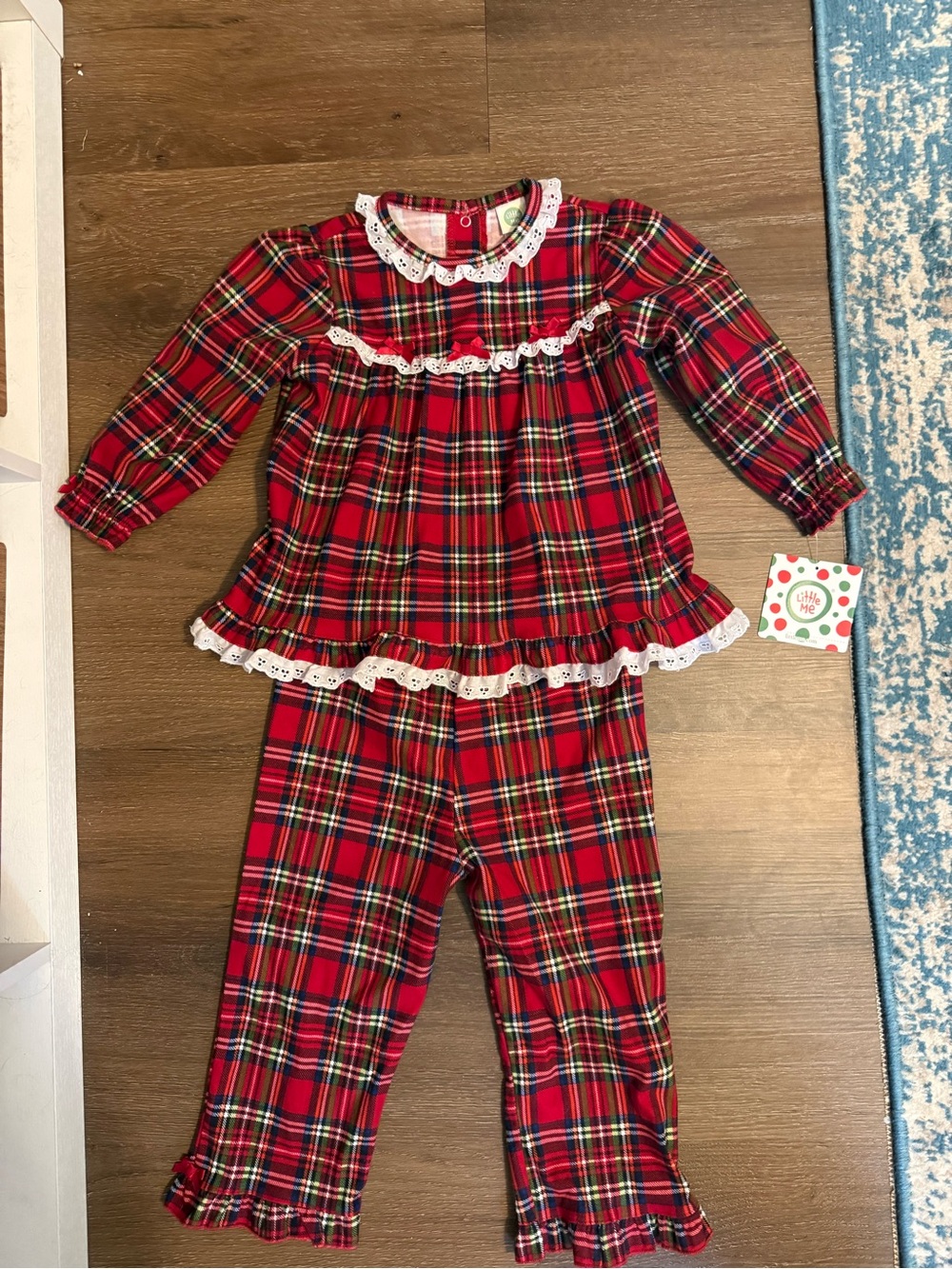Little Me Red Plaid Lace-Trim Girls Pajama Set